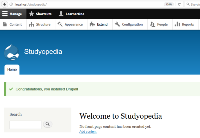 Drupal Installation On Localhost With Xampp Studyopedia