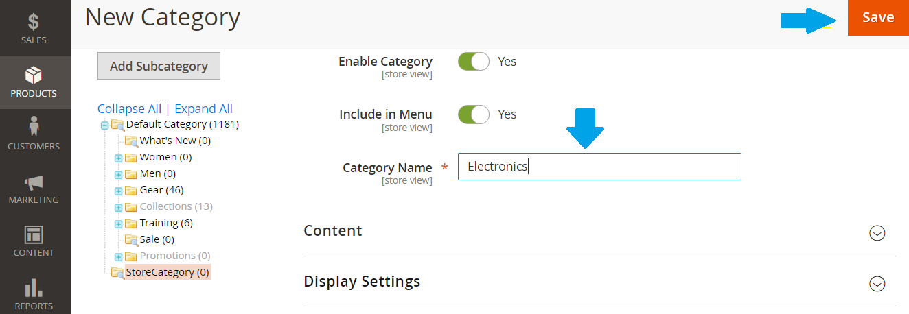Add Magento subcategory Electronics