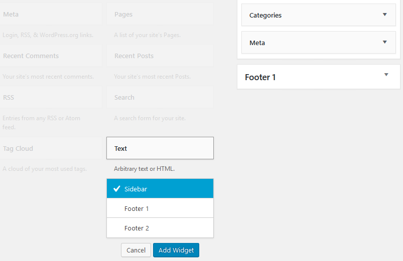 Add Text widget to WordPress sidebar