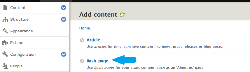 Add Drupal Basic Page