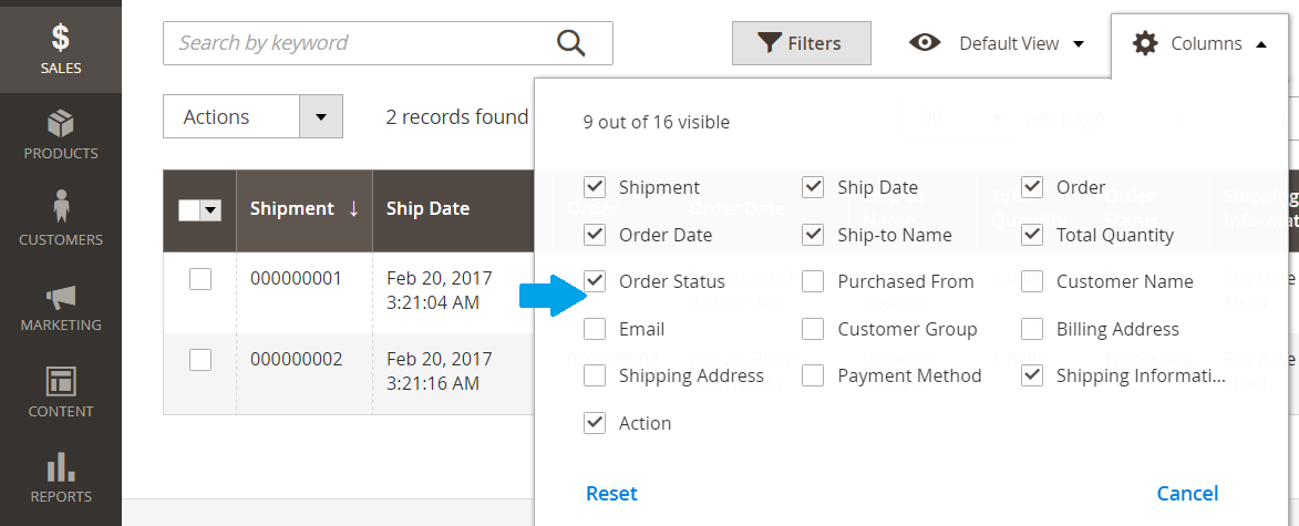 Add more columns to Magento Store shipment list