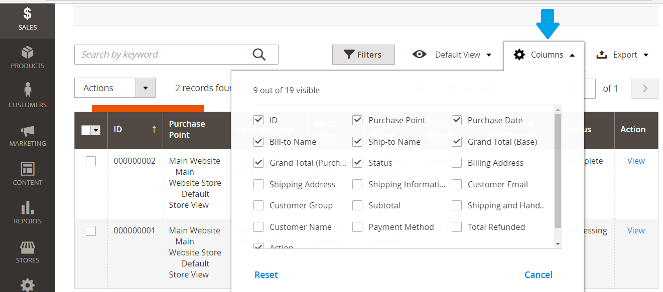 Add more columns to Magento Store orders list