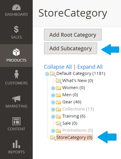 Add sub-category in Magento StoreCategory