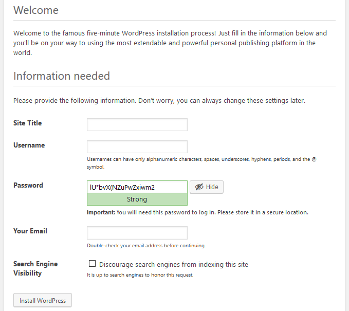 Add your WordPress site information