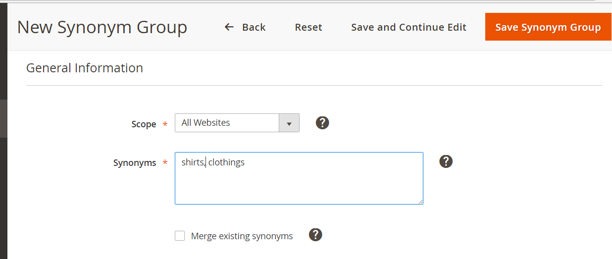 Added new Magento Synonym group
