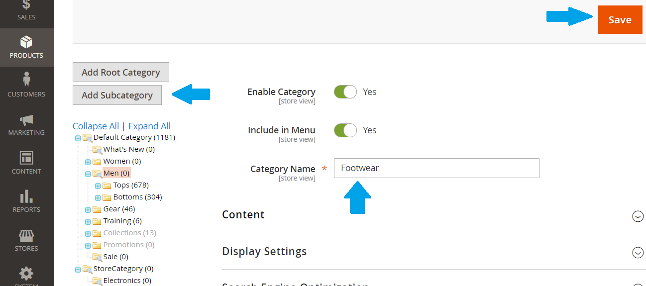 Adding Footwear sub-category in Magento Men Category