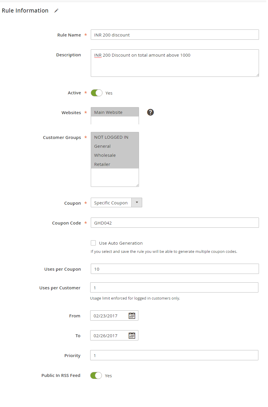 Adding Rule Information for Magento Cart Price rule