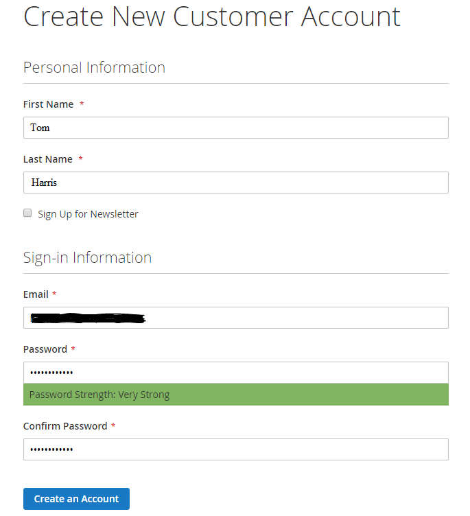 Adding details to create Magento Customer account