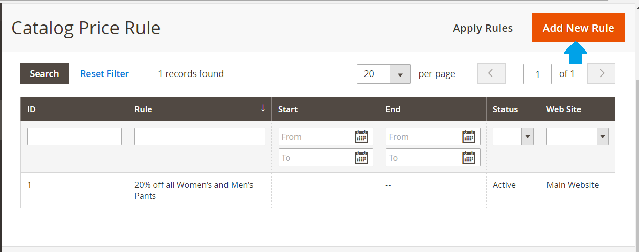 Adding new Magento Catalog Price Rule
