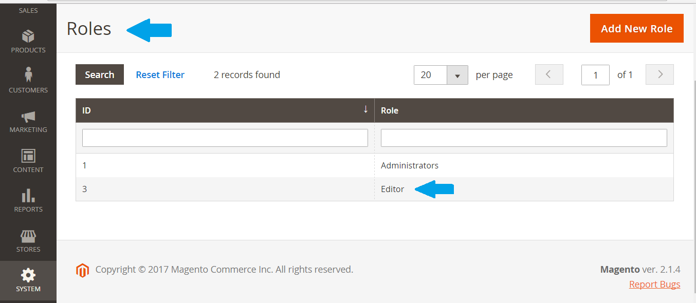 All Magento User Roles visible