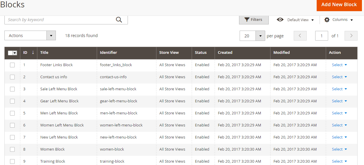 All the current blocks on Magento Store