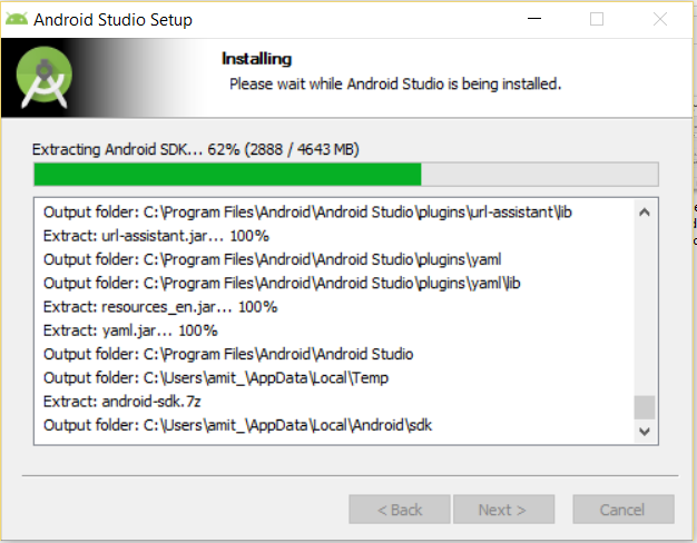 Android Studio installation started
