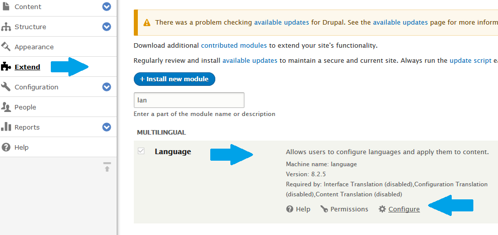 Configuring Language module