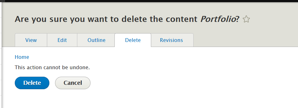 Confirmation to delete Drupal basic page