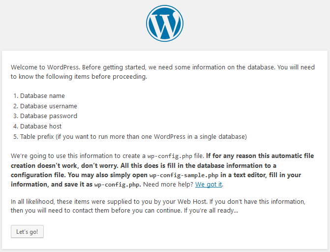 Create database for WordPress website on localhost