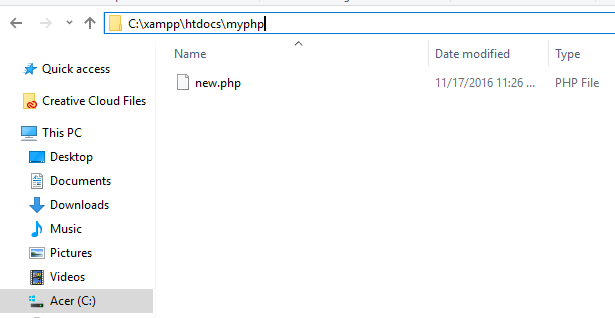 Create new php file in myphp folder