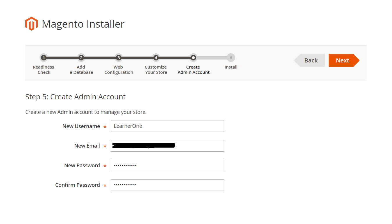 Creating Admin Account for Magento Store