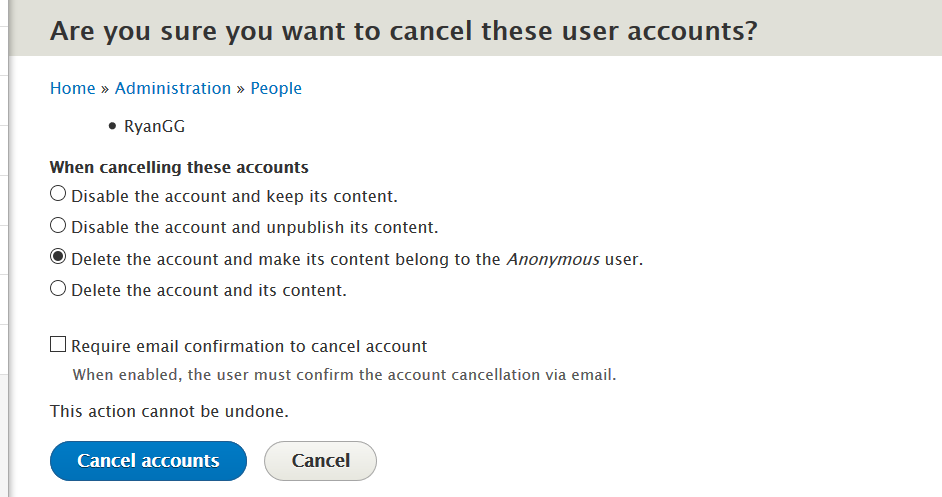 Deleting Drupal User account