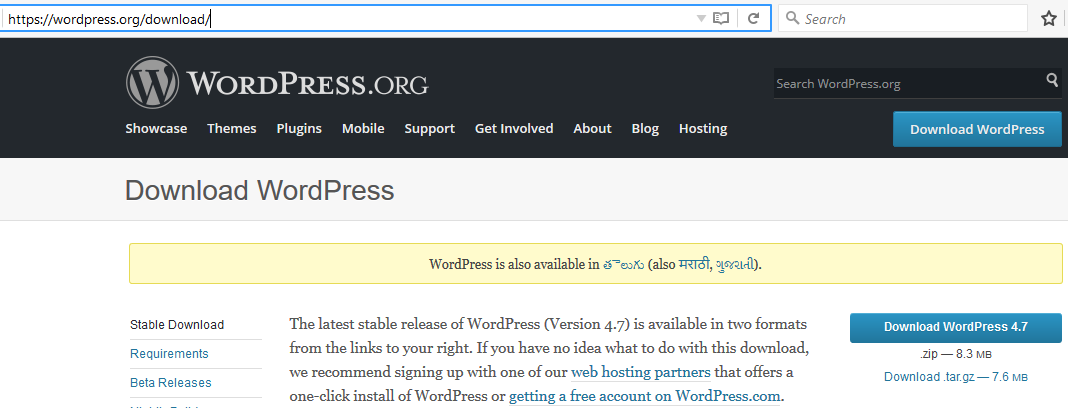 Download WordPress from official website
