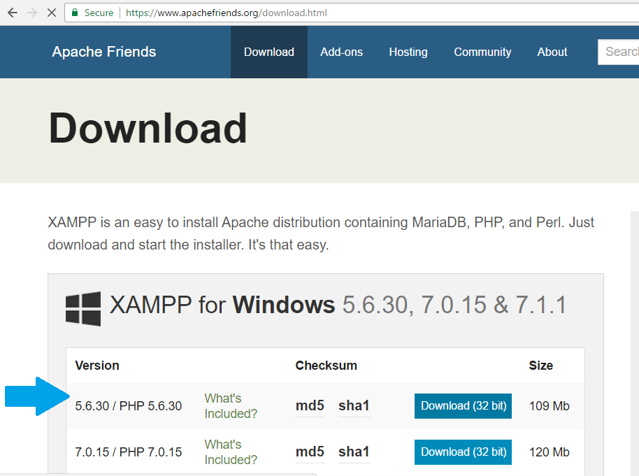 Downloading XAMPP for Magento
