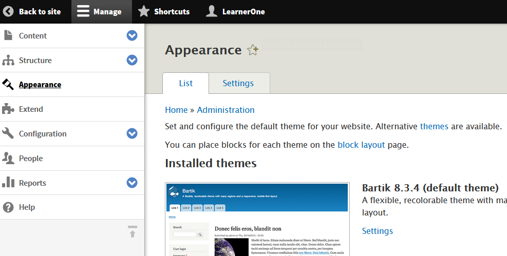 Drupal Appearance Menu