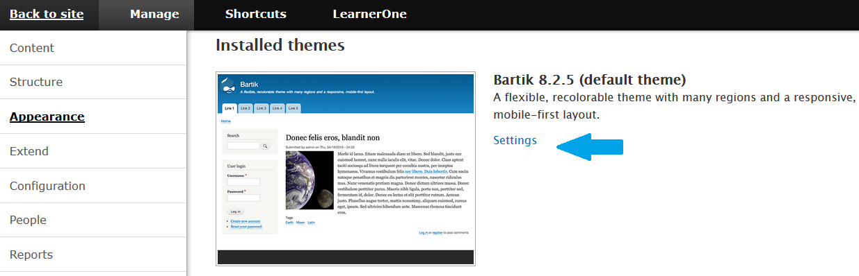 Drupal Bartik Theme settings