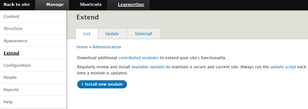 Drupal Install New Module visible