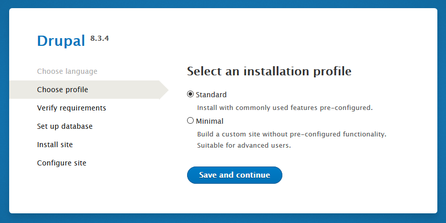 Drupal Installation profile Standard selected