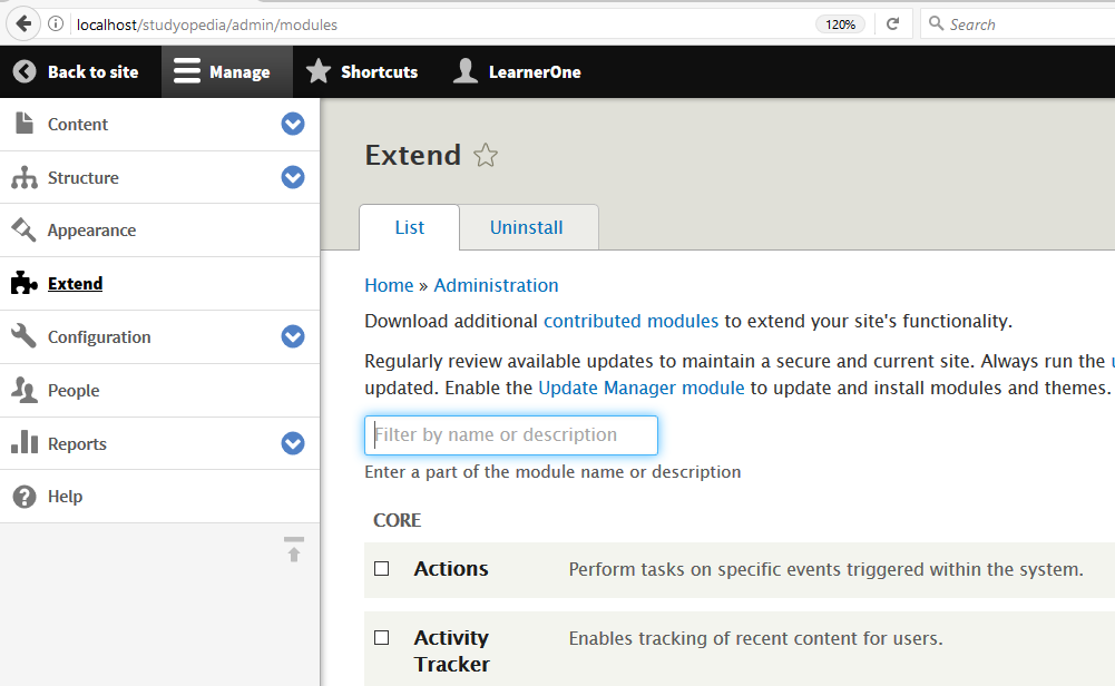 Drupal Issue Install modules link not available