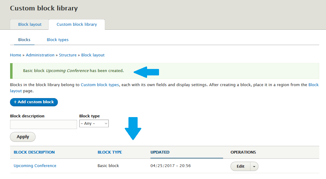 Drupal block Upcoming Conference created