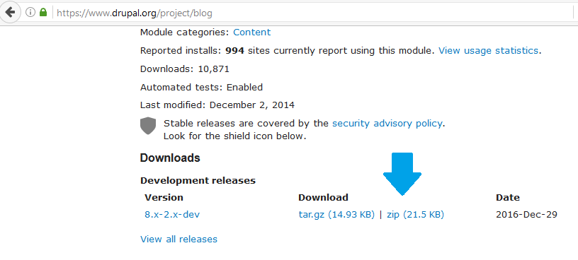 Drupal blog module downloading link