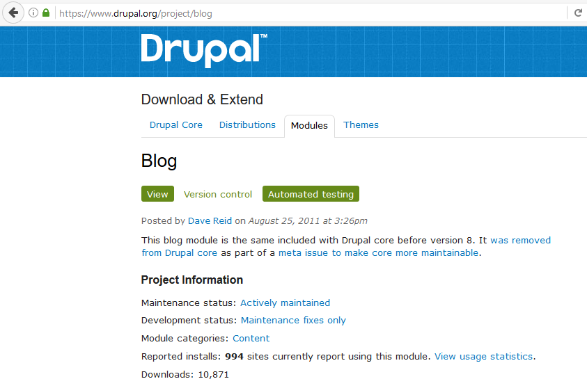 Drupal blog module page