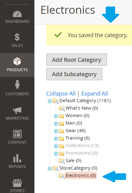 Electronics sub-category added in Magento StoreCategory