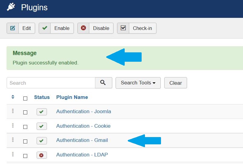 Enabling Joomla Authentication Gmail Plugin