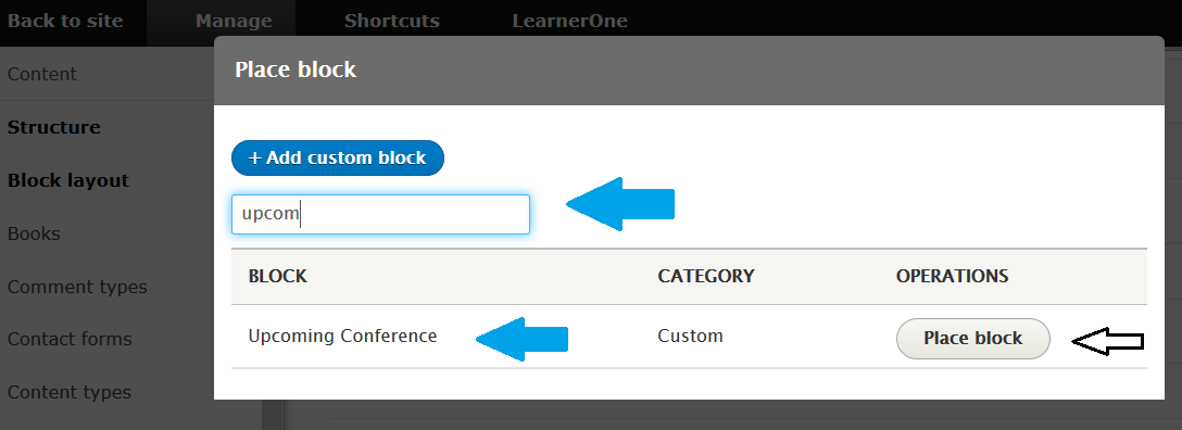 Filter the Drupal block Upcoming Conference