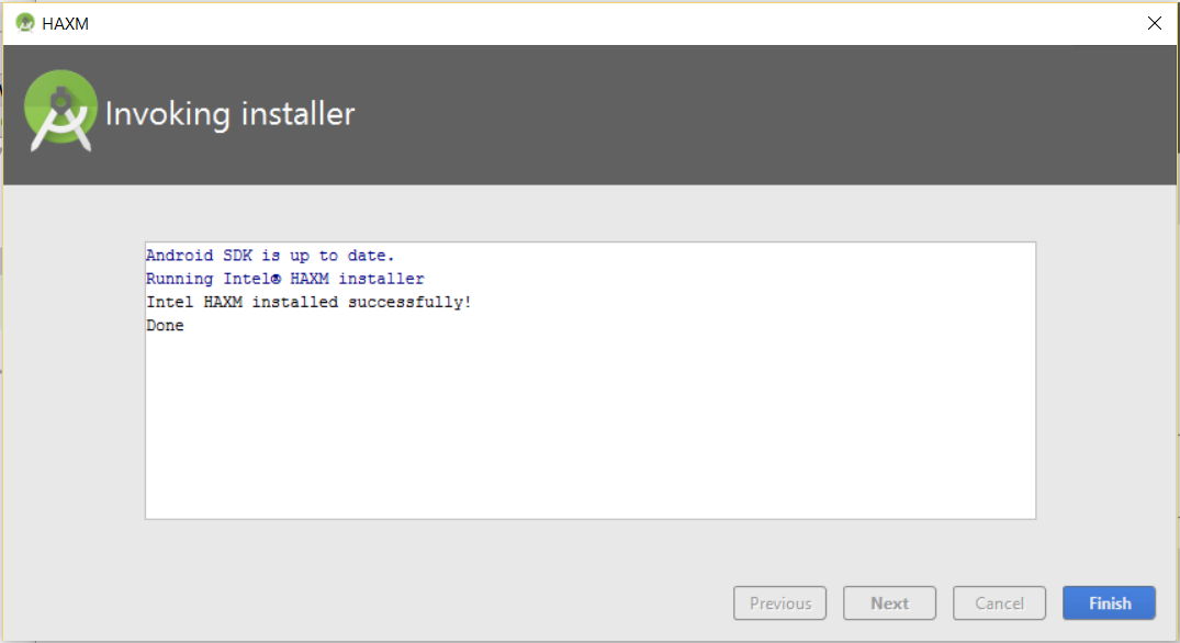 HAXM installed successfully