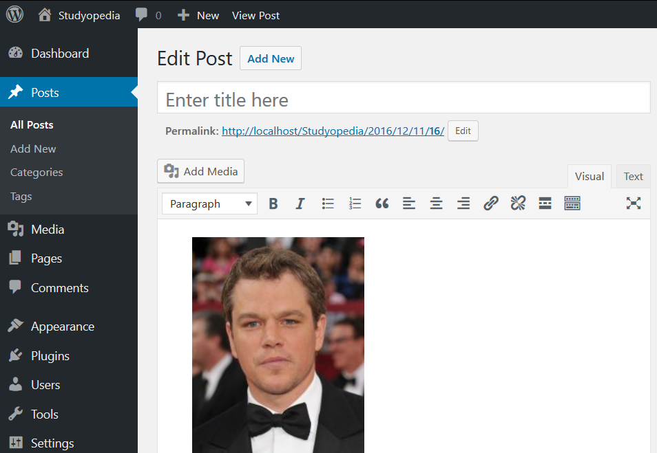 Image inserted in WordPress Post