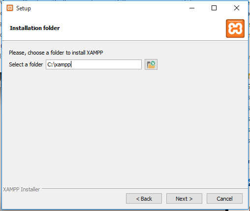 Installation folder location for XAMPP