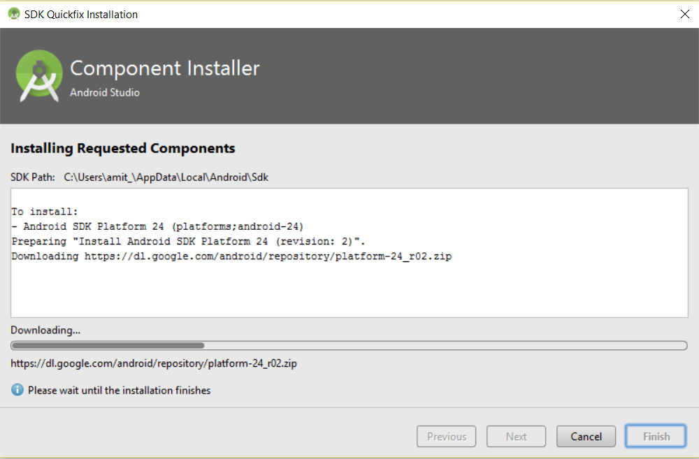 Installing Android SDK platform 24