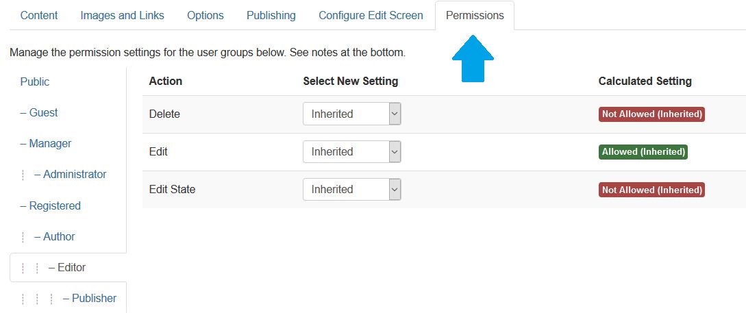 Add New Joomla Article Permissions