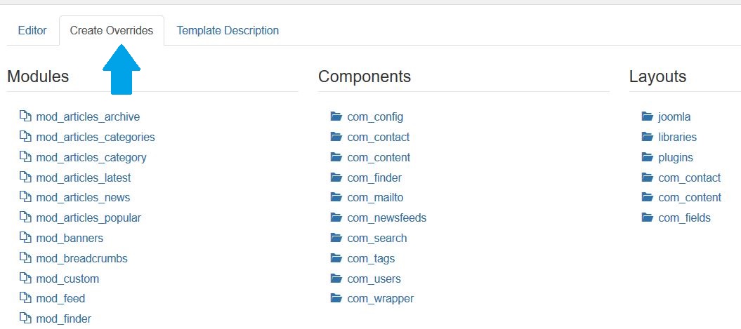 Joomla Create Overrides Template section