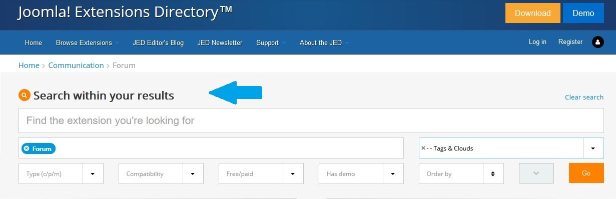 Joomla Extensions Search Filter