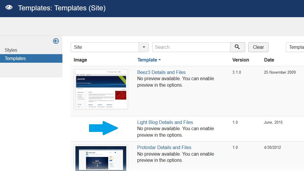 Joomla new Template visible