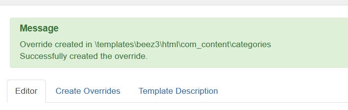 Joomla override successfully created
