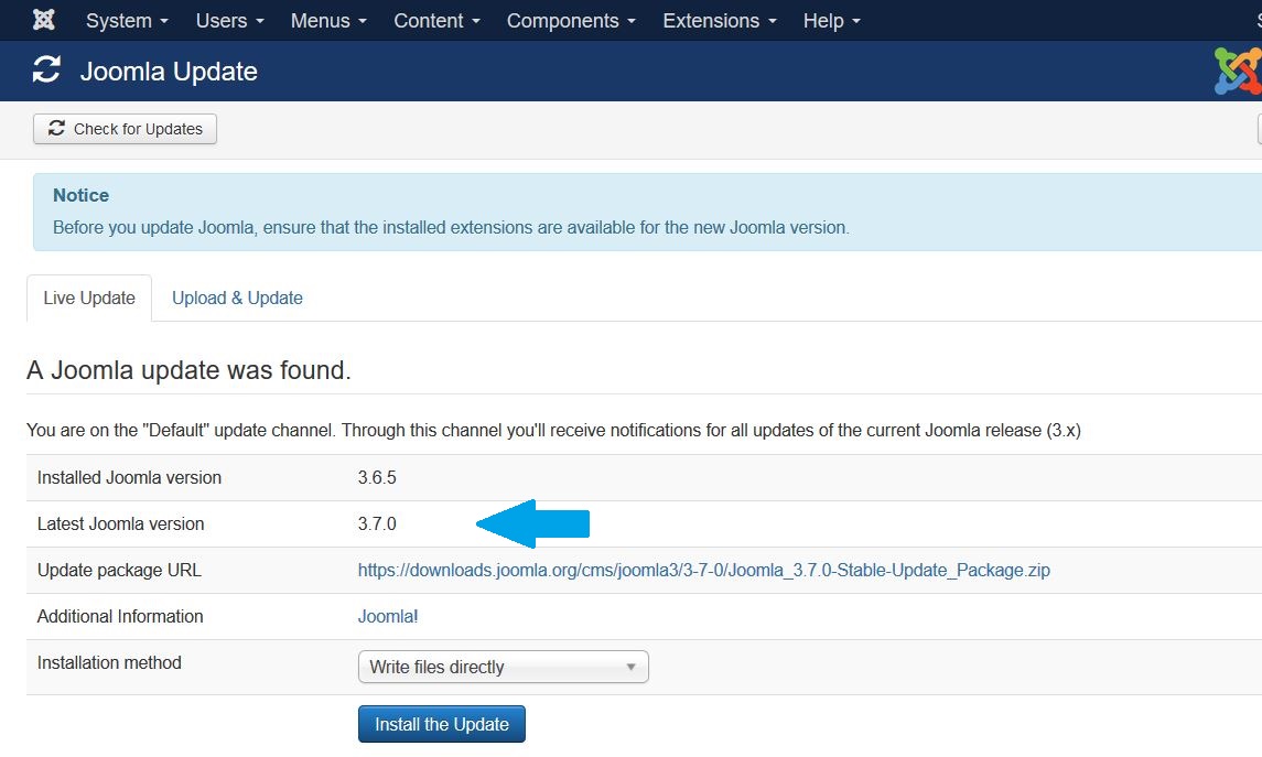 Joomla update information