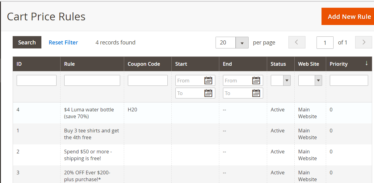 Magento Cart Price Rules section