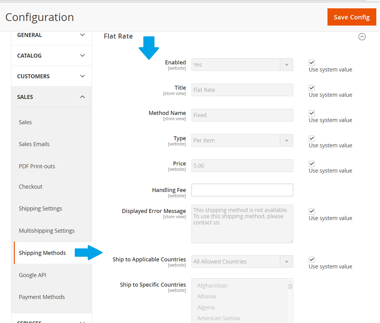 Magento Flat Rate Shipping settings