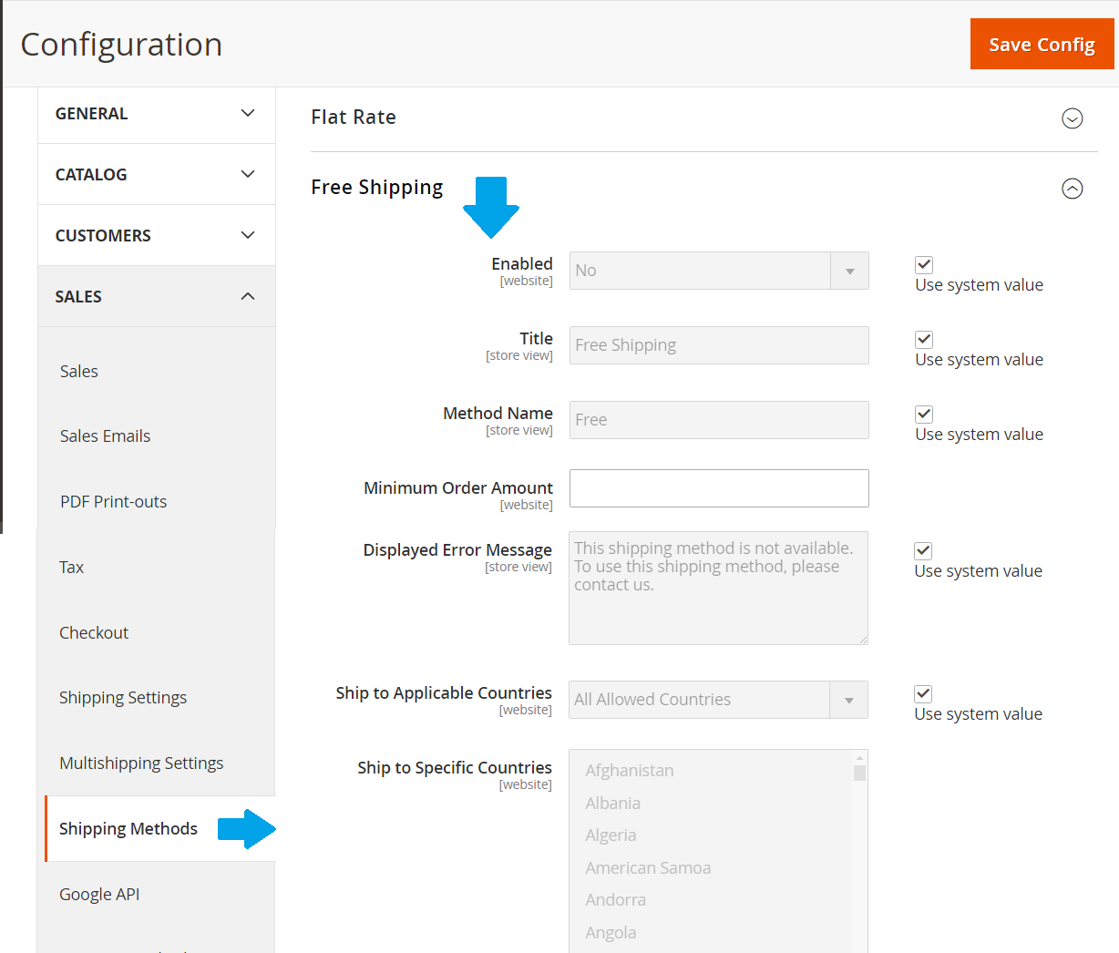 Magento Free Shipping settings