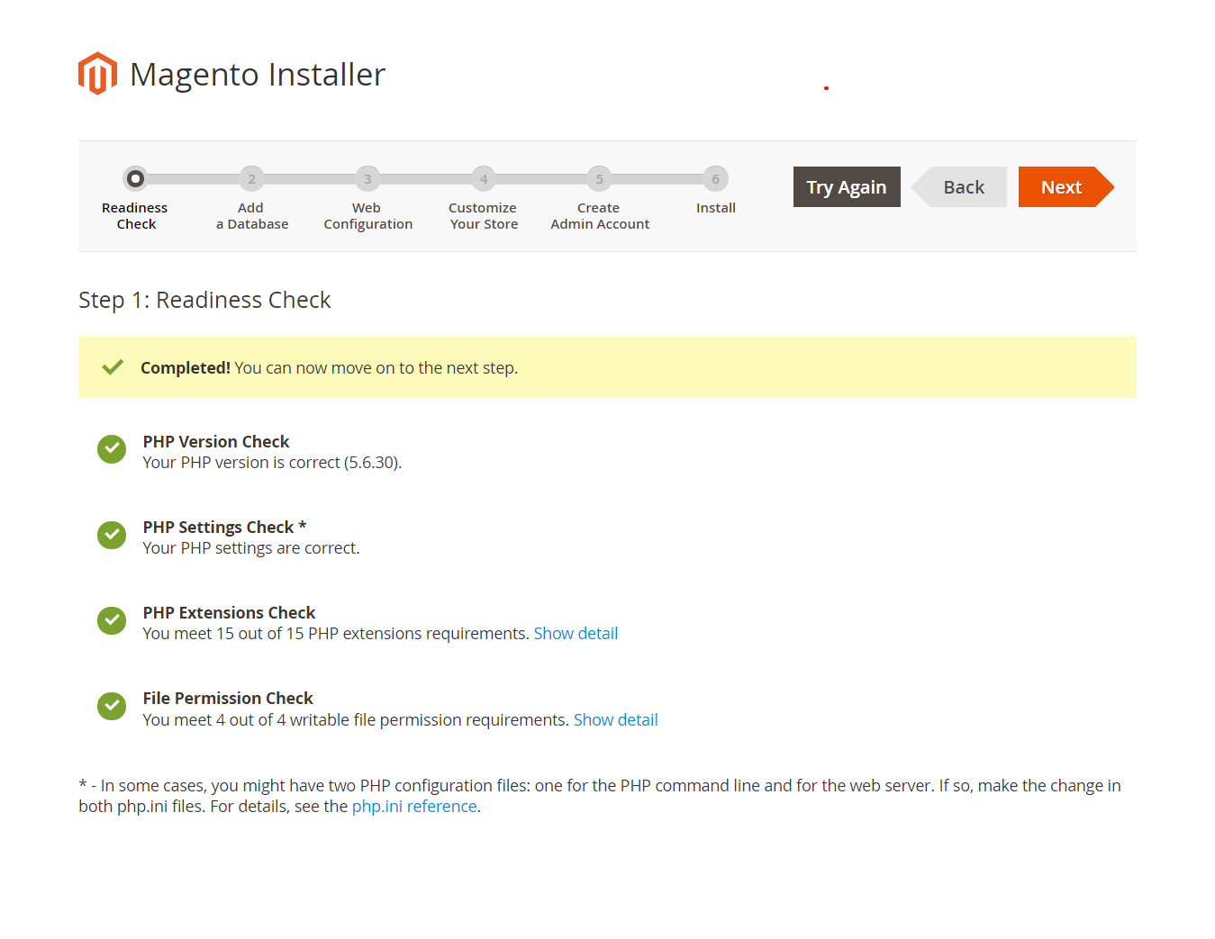 Magento Readiness check completed successfully