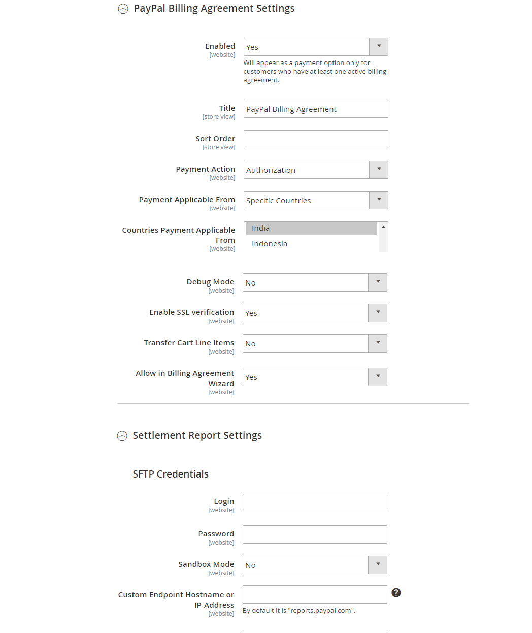 Magento Store PayPal Billing Agreement Settings